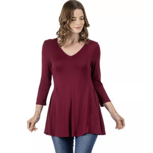 24seven Comfort Apparel Tunic Top Womens Medium V Neck 3/4 Sleeve Stretch Shirt